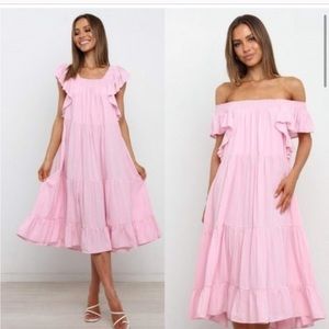 Midi Petal and Pup Off The Shoulder Pink Dress